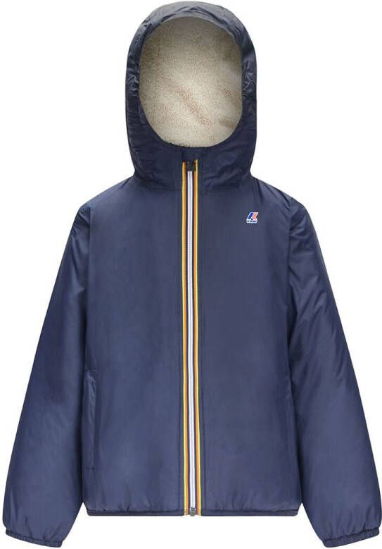 K-way Windjack met rits en kap, schapenvacht aan de binnenzijde