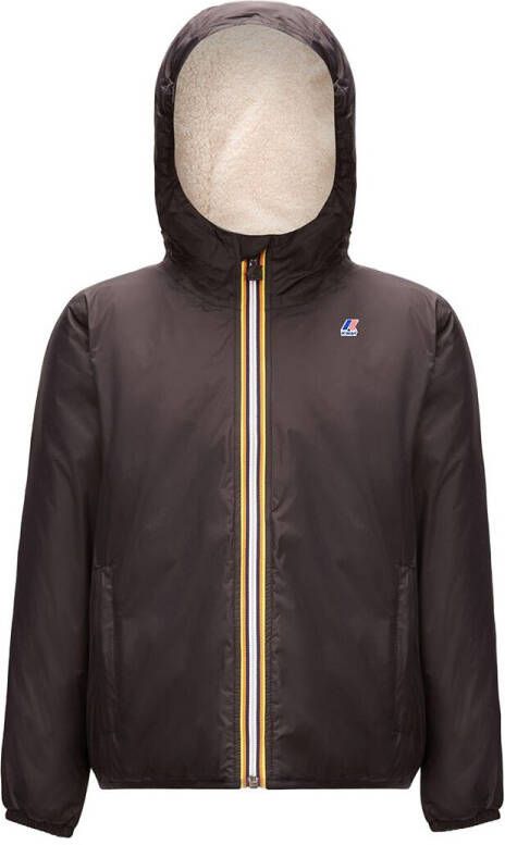 K-way Windjack met rits en kap, schapenvacht aan de binnenzijde