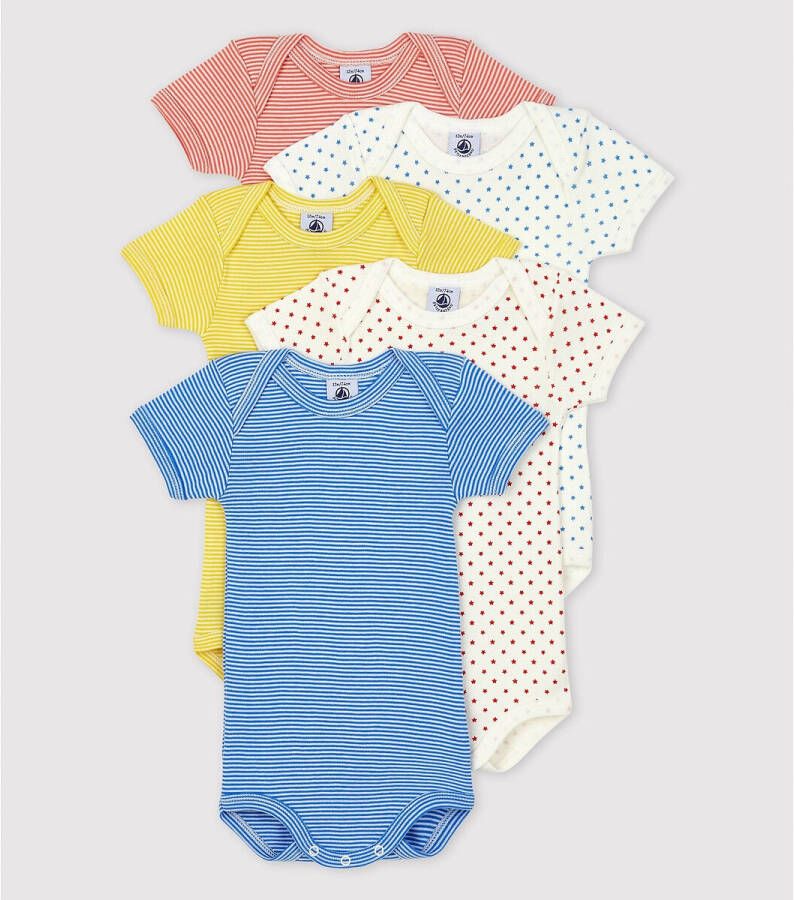 PETIT BATEAU Set van 5 rompertjes met korte mouwen in bio katoen