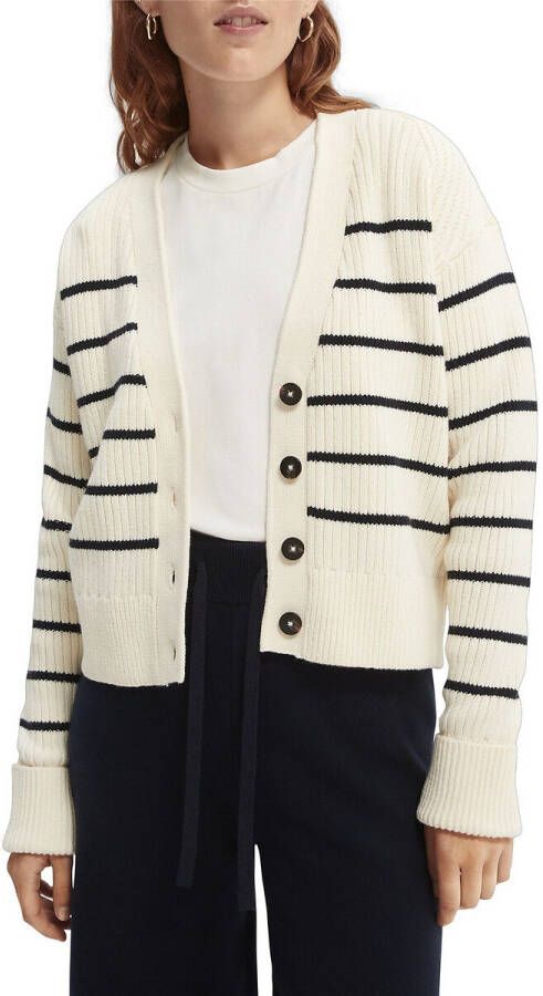 Scotch & Soda gestreept ribgebreid vest met biologisch katoen ecru/zwart