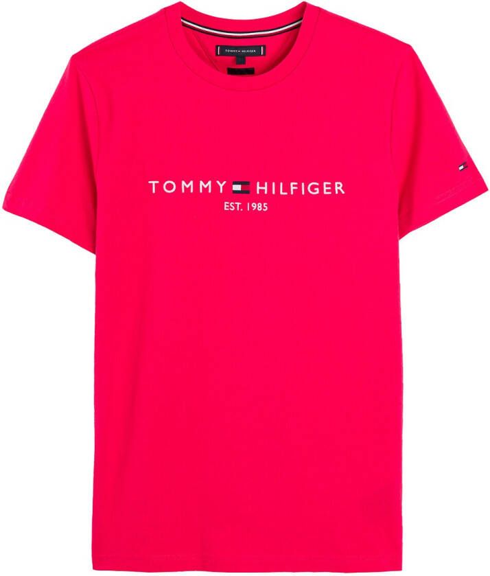 Tommy Hilfiger Slim Fit T Shirt ronde hals donkerrood, Motief