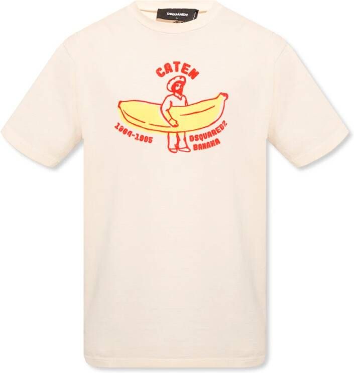 Dsquared2 Printed T shirt , Beige, Heren