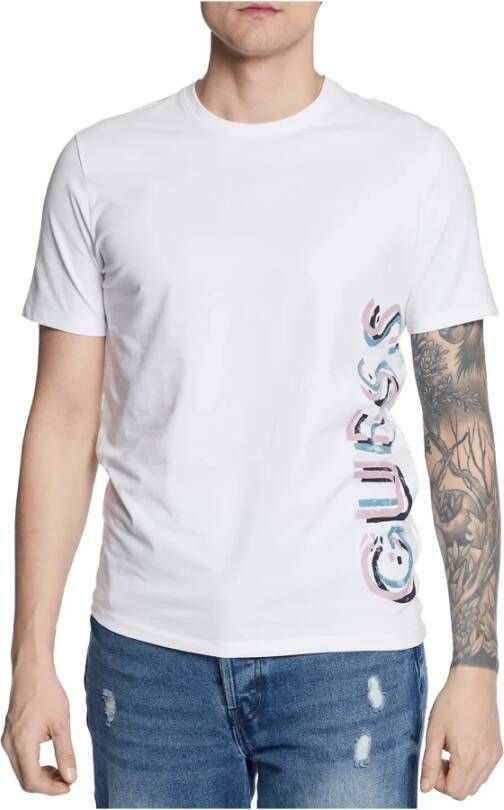 Guess T Shirt Verticaal Logo Print Zijkant