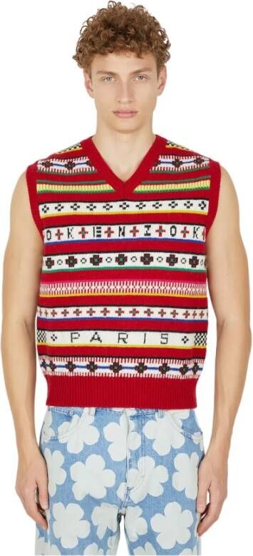 Kenzo Fair Isle Jacquard Vest , Rood, Heren
