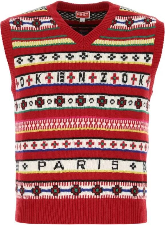 Kenzo V hals gebreide kleding , Rood, Heren