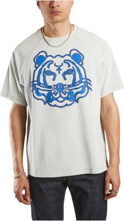 Kenzo Oversize K Tiger T shirt met Raglan naden , Grijs, Heren