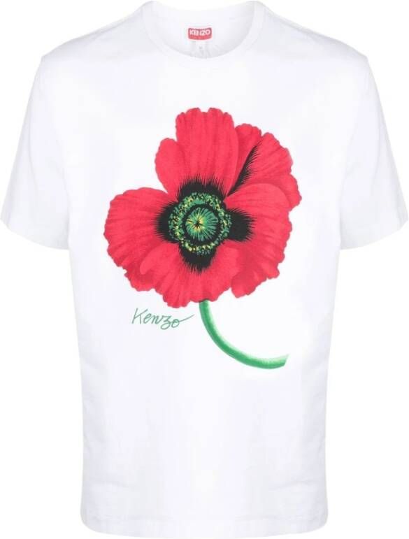 Kenzo Poppy T shirt in cotton , Wit, Heren