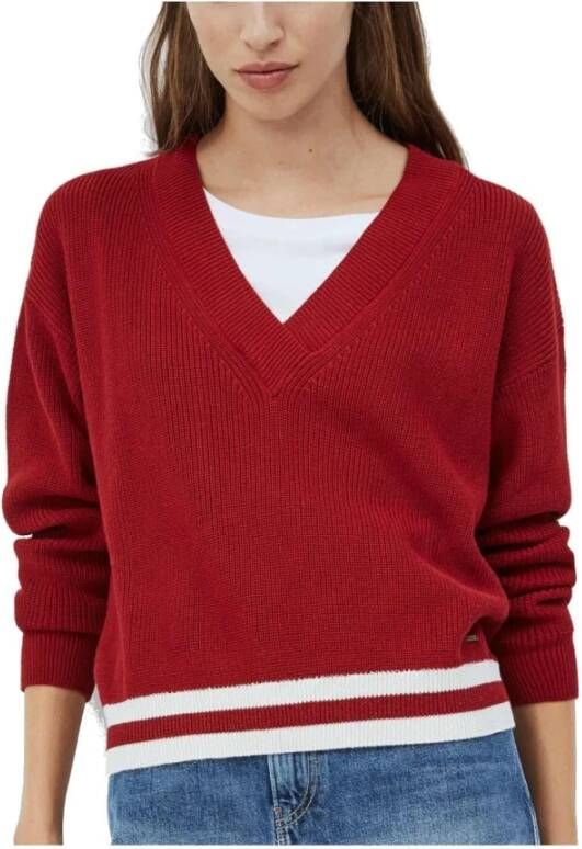 Pepe Jeans V hals gebreide kleding , Rood, Dames
