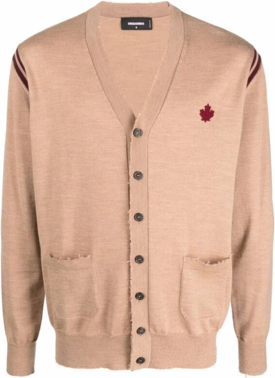 Dsquared2 Maple Leaf Logo Cardigan , Beige, Heren