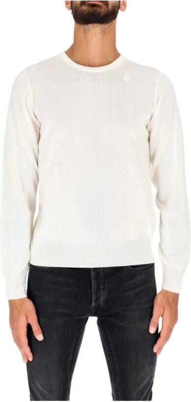K-way Merino Wool Highrol pullover met patch mannen logo k way sebasti k6113bw wit K Way, Wit, Heren