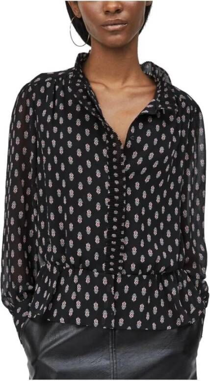 Pepe Jeans top Nora met all over print en plooien zwart/rood/wit