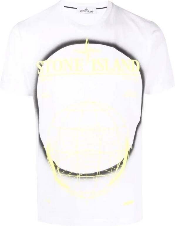 Stone Island Logo print T shirt met korte mouwen , Wit, Heren