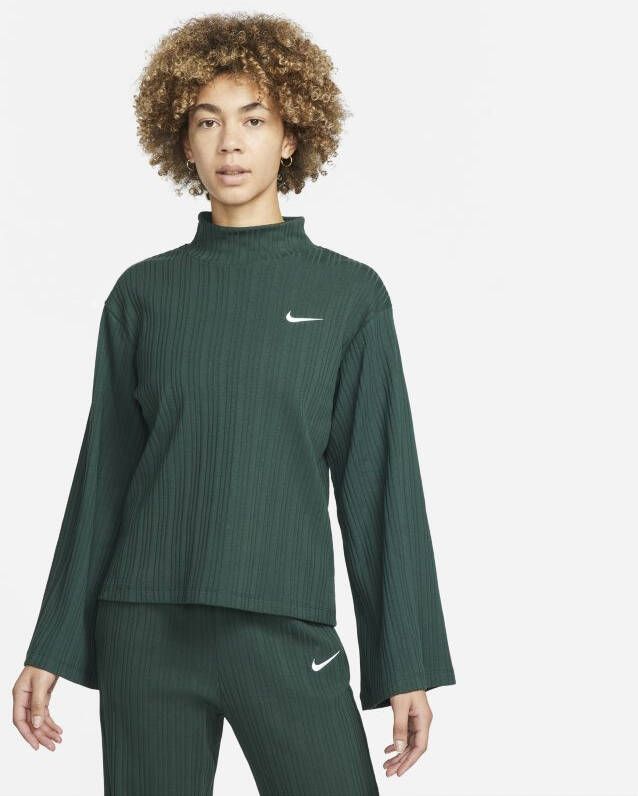 Nike Sportswear Damestop van geribbelde jersey met lange mouwen Groen