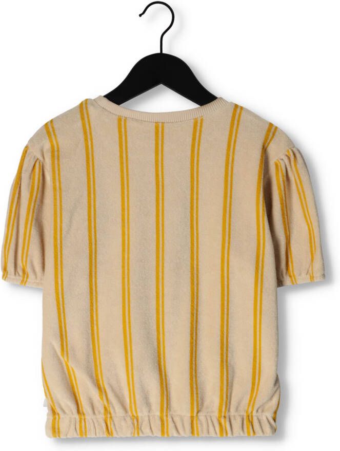 Carlijnq Oker T shirt Stripes Yellow Puffed Sleeves Shirt Wt Print