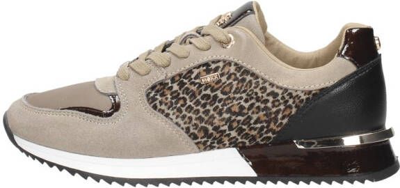 Mexx Fleur suède sneakers met panterprint taupe