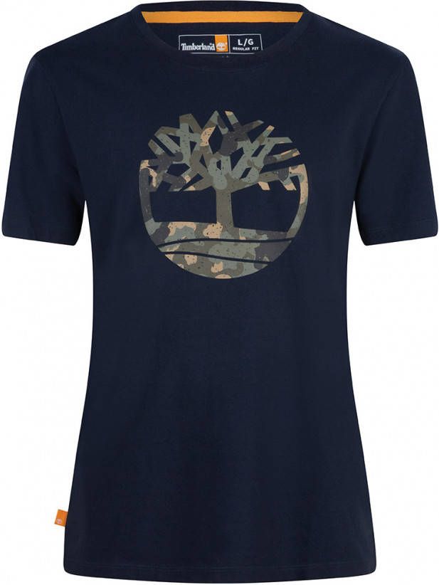 Timberland Donkerblauwe T shirt Ss Tree Logo Seasonal Camo Tee