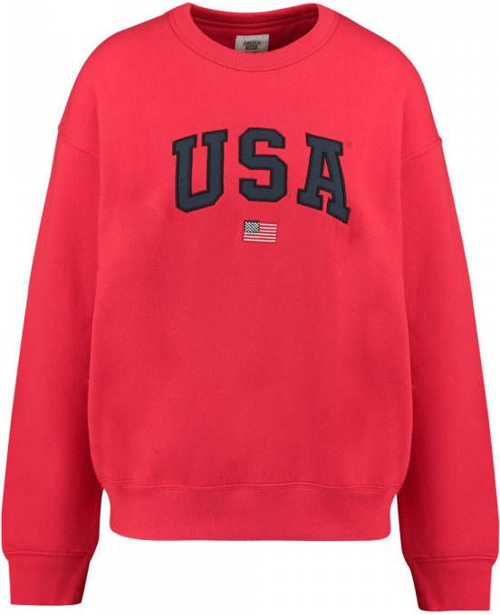 America Today sweater met tekst rood/zwart