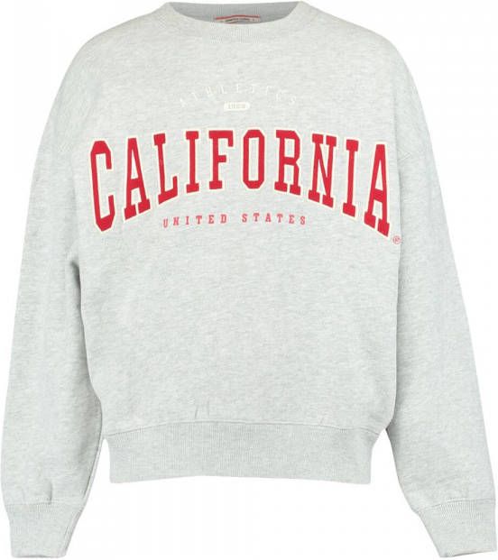 America Today Junior sweater Sue Jr met tekst grijs melange/rood