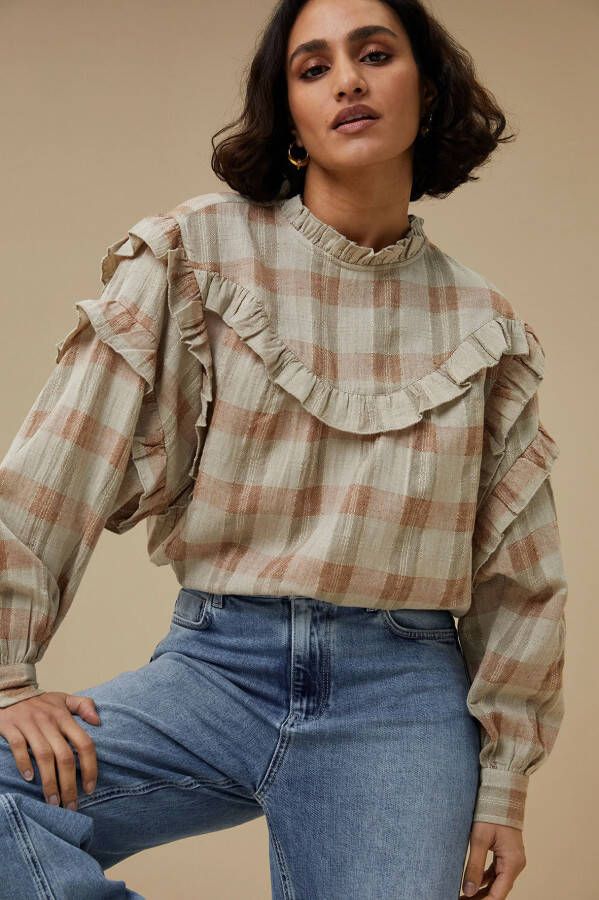 by-bar by bar Feline top met ruitdessin en volant