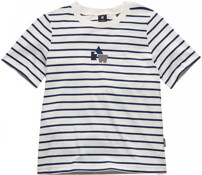G-Star G Star RAW gestreept T shirt van biologisch katoen wit/donkerblauw