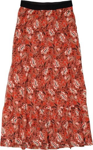 Garcia rok met all over print en volant roodbruin/zwart/beige