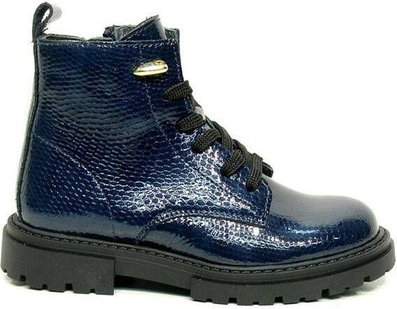 Pinocchio P1529 leren veterboots met slangenprint donkerblauw