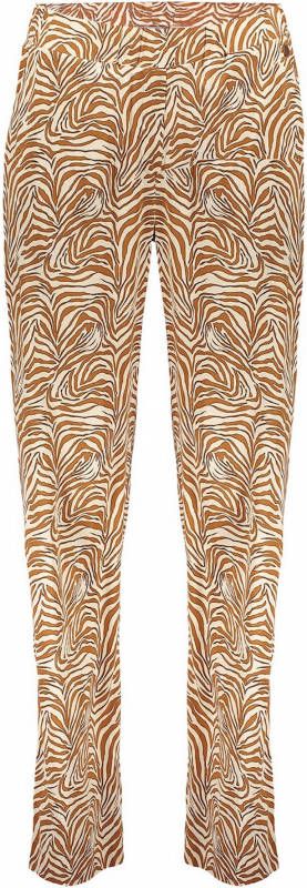 Geisha high waist regular fit broek met all over print bruin/ecru