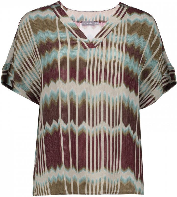 Geisha top met all over print roodbruin/bruin/blauw/ecru