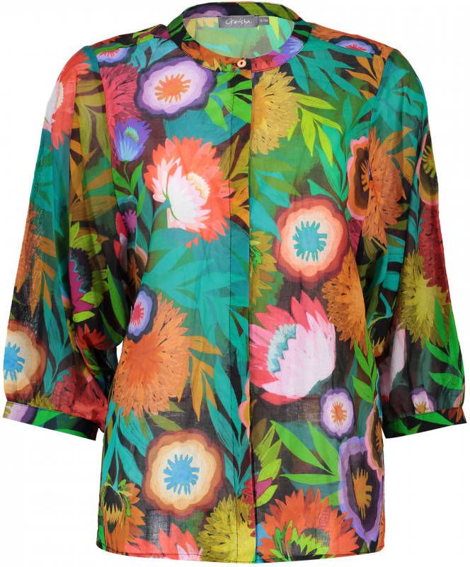 Geisha gebloemde blouse groen/blauw/bruin/roze/paars