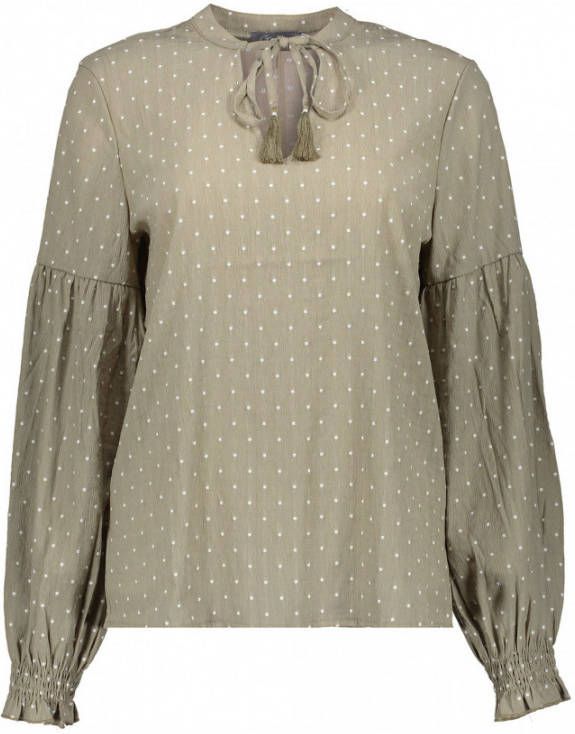 Geisha top met stippen en plooien olijfgroen/wit
