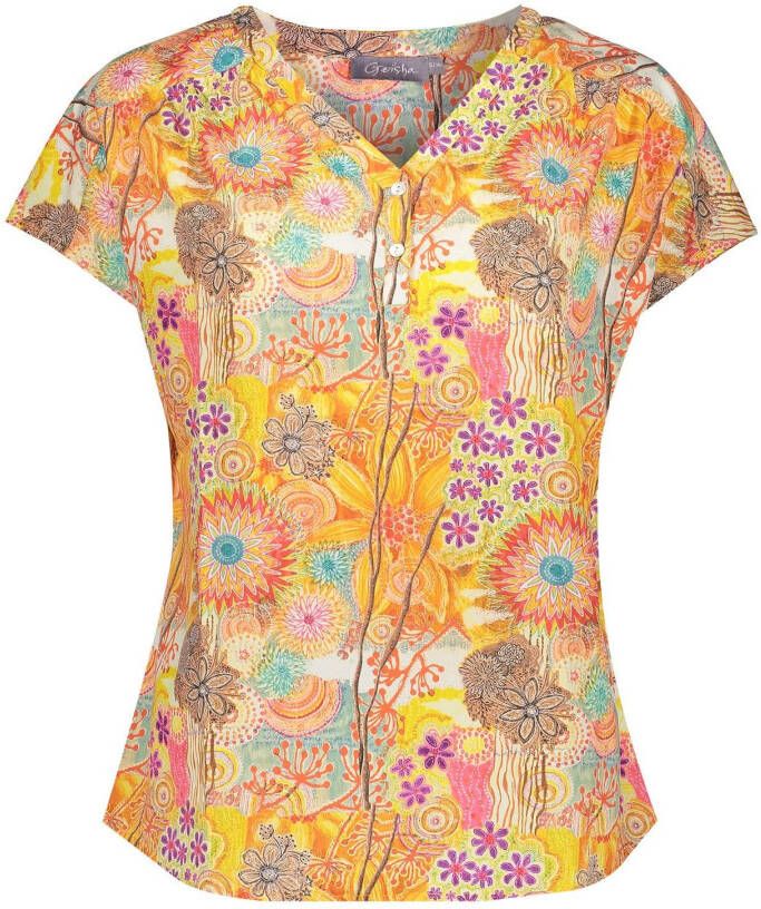 Geisha shirt Top multi flowers 33057 81/250 , Oranje, Dames
