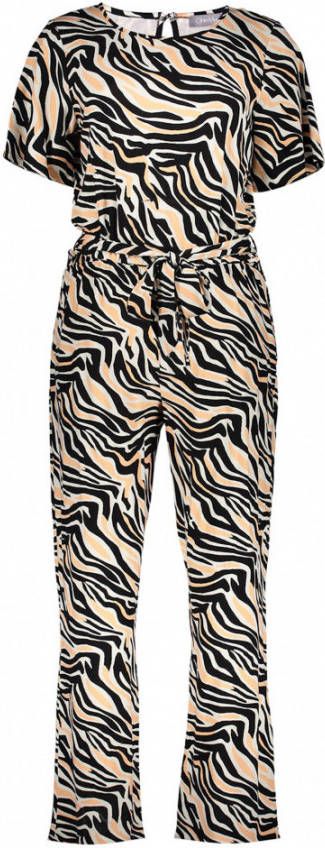Geisha jumpsuit met zebraprint zwart/zalm/gebroken wit
