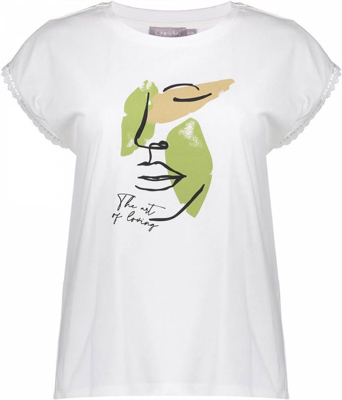Geisha 22354 25 010 t shirt face off white/moss green