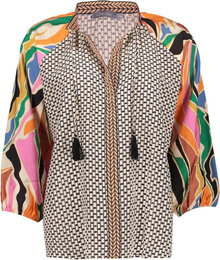 Geisha Top off white black & full collor print