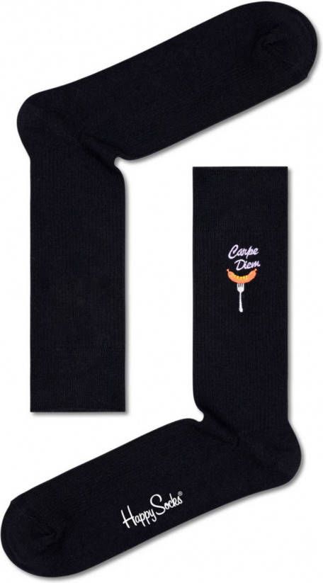 Happy Socks Sokken Ribbed Embroidery Carpe Diem Sock Zwart
