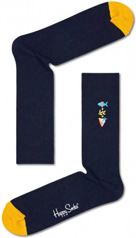Happy Socks Sokken Ribbed Embroidery Fish n Chips Zwart