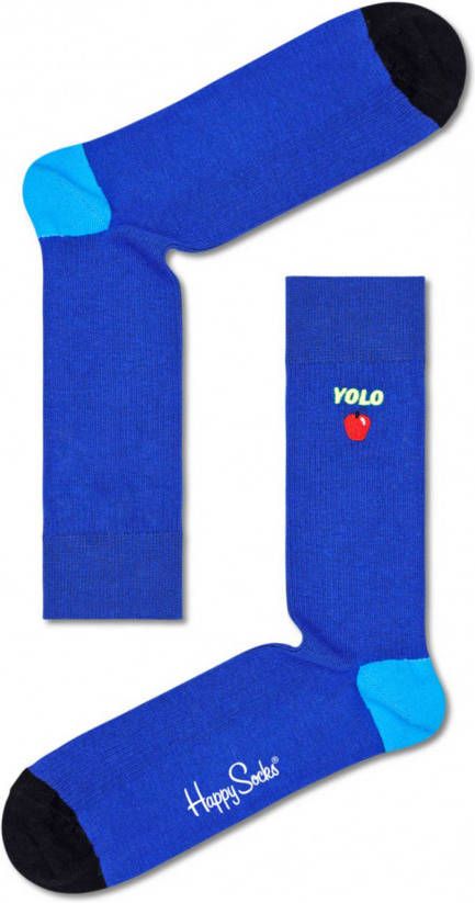 Happy Socks Sokken Ribbed Embroidery Yolo Sock Blauw