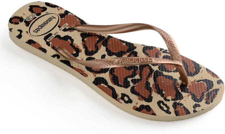Havaianas Slim Animals teenslippers met panterprint roségoud