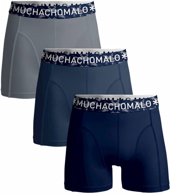 Muchachomalo boxershort Solid set van 3 d.blauw/blauw/grijs