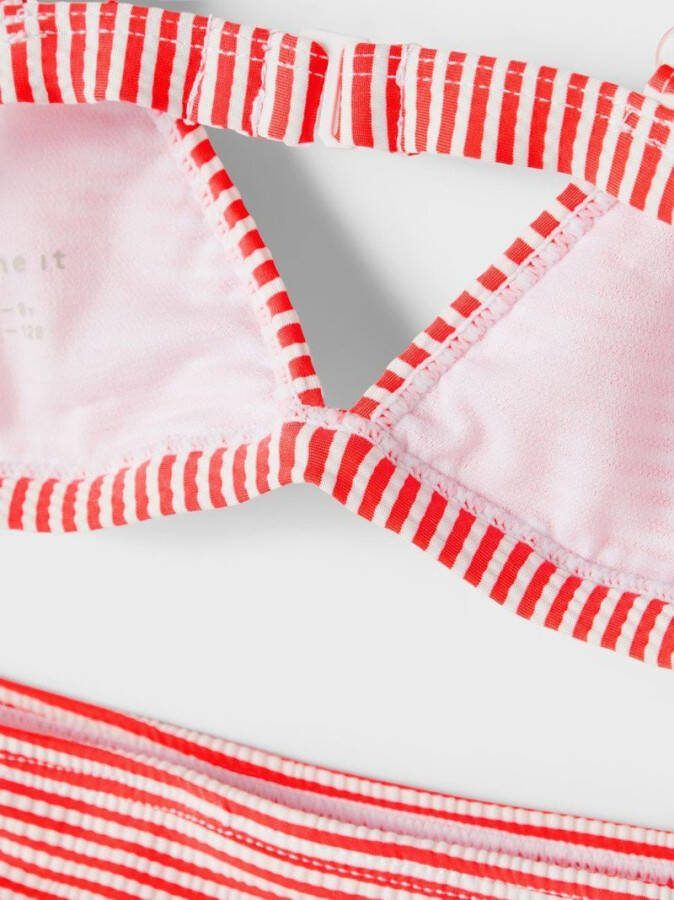 NAME IT KIDS gestreepte triangel bikini NKFZANNAH met ruches rood/wit