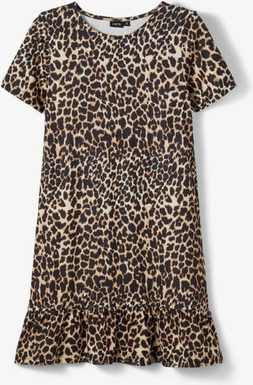 LMTD A lijn jurk Feo met panterprint en volant bruin/zwart