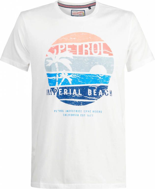 Petrol Industries T shirt met printopdruk wit/blauw/oranje