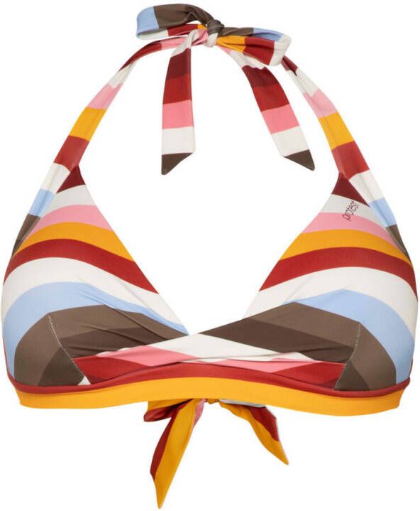 Protest gestreepte halter bikinitop Hanoi C-cup rood/multi
