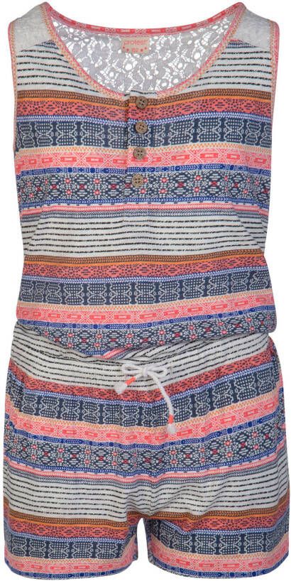 Protest jumpsuit Kyo JR met all over print wit/donkerblauw/roze