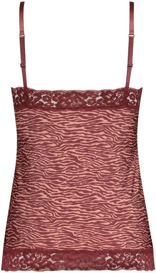 ten Cate Secrets naadloos hemd met kant en zebraprint roze/donkerrood