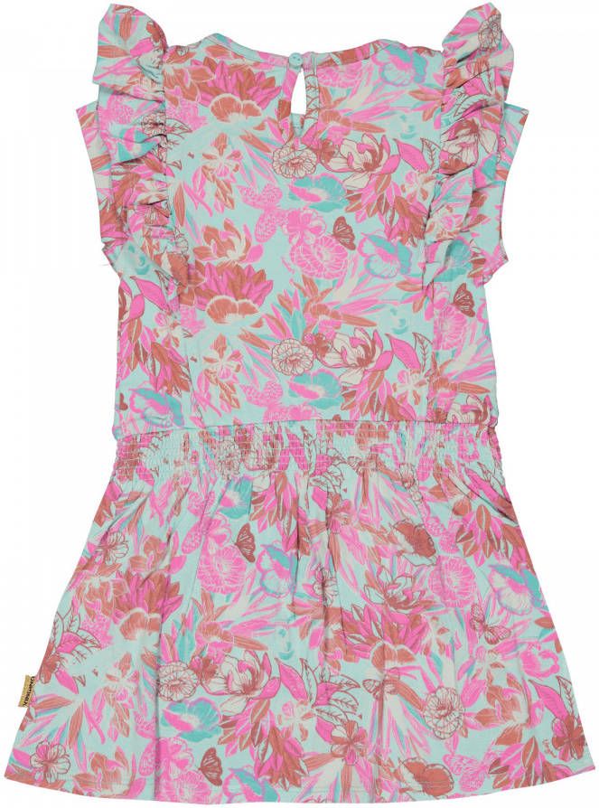 Vingino gebloemde A lijn jurk Polo lichtblauw/roze