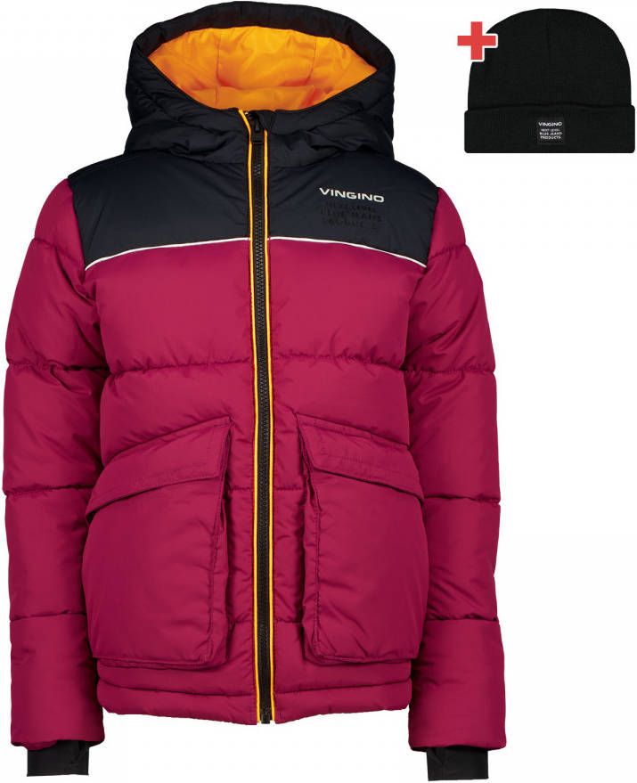 Vingino winterjas Tamosi donkerrood/zwart/geel