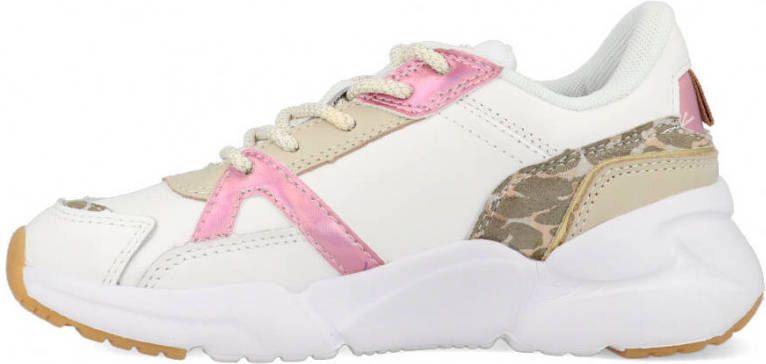 Vingino Odilia leren sneakers met panterprint wit