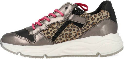 Vingino Zetta leren sneakers met panterprint roze/metallic