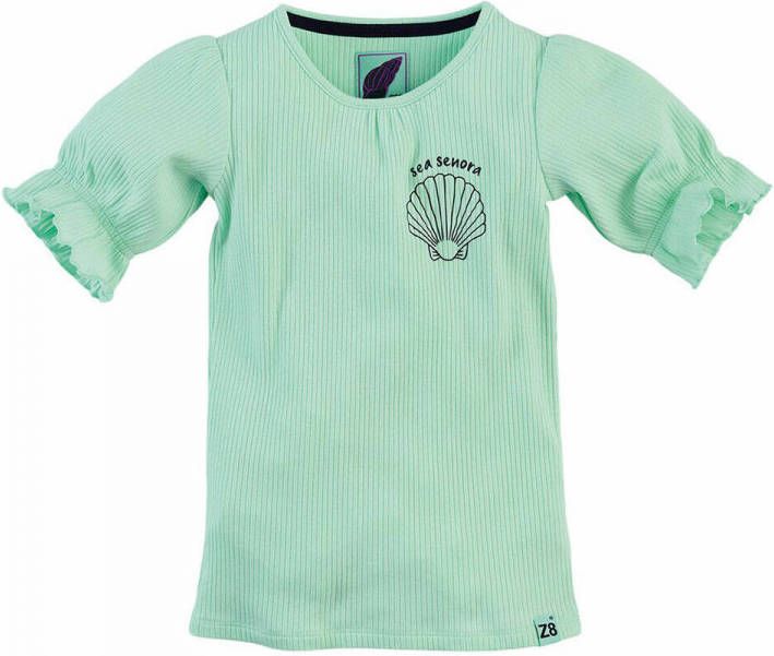 Z8 ribgebreid T shirt Zola met printopdruk en volant groen